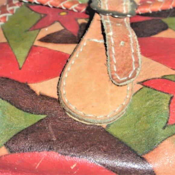 Handmade Tooled LEATHER BACKPACK Vintage Backpack Hand Stiched Cowhide Flower - Picture 5 of 8